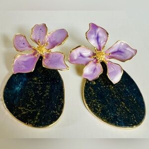 Bold Bloom Statement Earrings – Purple Floral with Midnight Teardrop - NWT